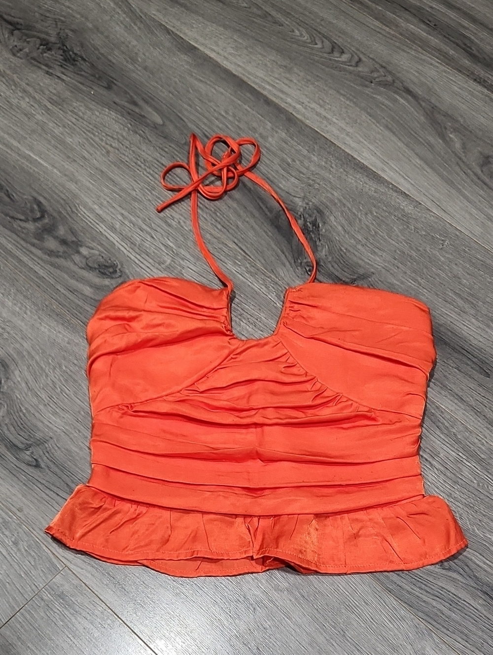 Orange Entro Halter Ruffle Rouched Peplum Crop Top